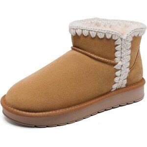 ✨ Somiliss Snow Boots Women Brown Suede Winter Non-Slip Outsole Design Fur Boots